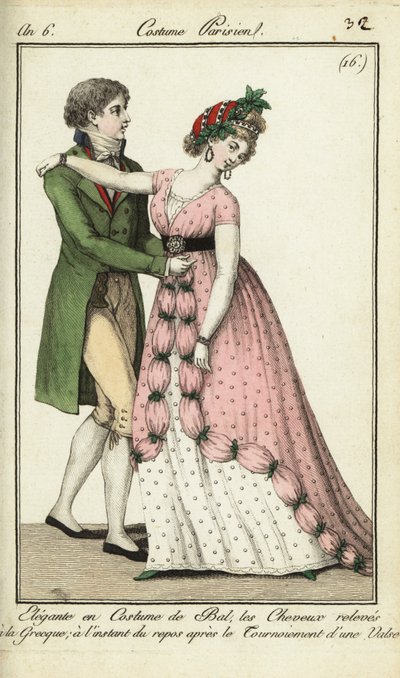 Dansere på ball gjør en sving i en vals av French School