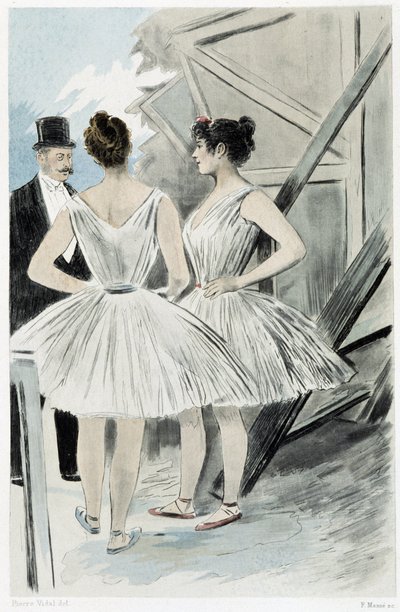 Dansere bak scenen på teatret - i "" Nos contemporains"" av Octave Uzanne av French School