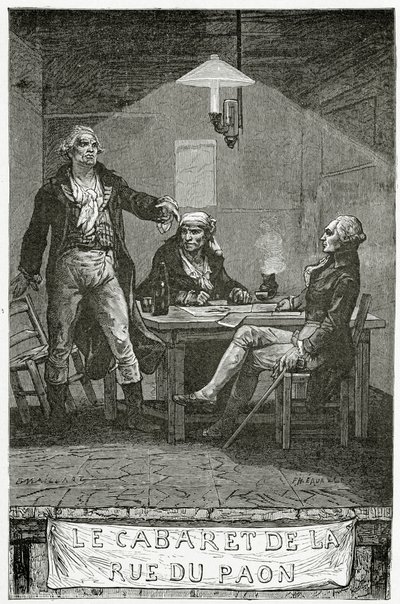 Danton, Marat, Robespierre - illustrasjon fra Quatre Vingt Treize, 1800-tallet (bw-gravering) av French School