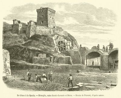 De Genes i La Spezia, Moneglia, mellom Sestri-Levante og Deiva (gravering) av French School