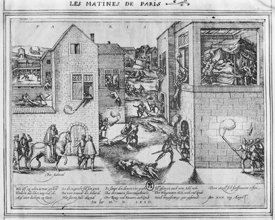 Admiral Gaspard II de Colignys (1519-72) død på tidspunktet for St. Bartolomeus-massakren i 1572 (se 187818 for farge) av French School