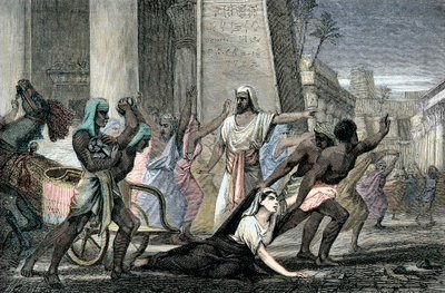 Death of Hypatia murdered by followers of Cyril, Patriarch of Alexandria, end of 19th century (engraving) av French School