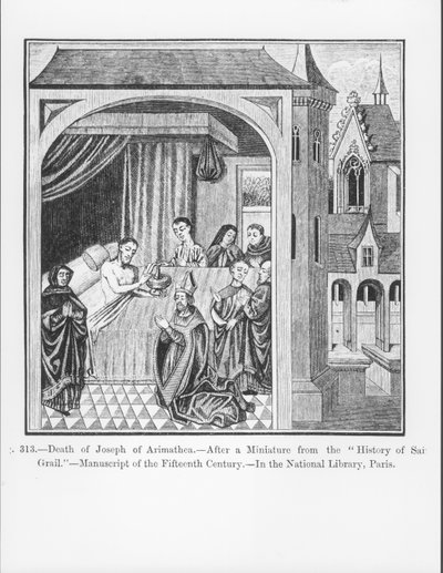 Død av Joseph av Arimathea, fra historien til Saint Graal, illustrasjon fra vitenskap og litteratur i middelalderen og renessansen, skrevet og gravert av Paul Lacroix, 1878 ( av French School