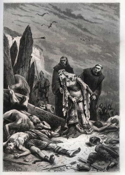 Kong Harold IIs (1022-1066) død i slaget ved Hastings i 1066 - Edith Swannesha (Swanneck), kjent som Edith la Juste (1025-1086) oppdager liket av mannen sin - Ealdgyth (Edith the Fair eller Edith Swanneschal) , oppdager liket til Harold Godwi av French School