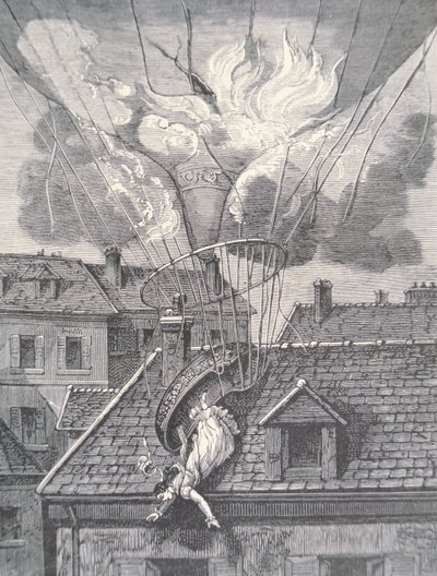 Madame Blanchards død i en flyulykke i 1819 av French School