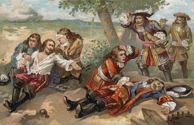 Turennes død (Henri de la Tour d'Auvergne, Viscount de Turenne), marskalk av Frankrike, kjempet mot Montecuccoli i Sasbach (eller Salzbach), Tyskland av French School