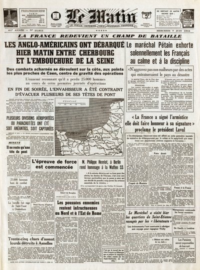 Avstigning av Normandie juni 1944 - Normandie landinger 6. juni 1944 (D-Day) - Om morgenen, torsdag 7. juni 1944 dro anglo-amerikanerne i går morges mellom Cherbourg og munningen av Seinen av French School