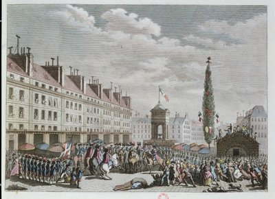 Grunnlovens erklæring, Place des Innocents, Paris, september 1791, 1791 (fargegravering) av French School