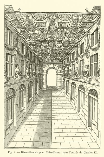 Dekorasjon av Notre-Dame-broen, for inngangen til Charles IX av French School