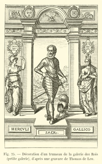 Dekor av et trumeau i Galerie des Rois, lite galleri, etter en gravering av Thomas de Leu av French School