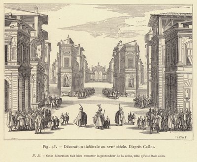 Teaterdekorasjon på 1600-tallet (gravering) av French School