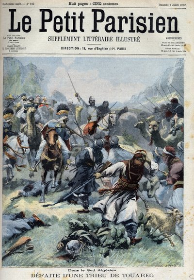 Beseiret en tuareg-stamme mot franskmennene i det sørlige Algerie, i "Le petit Parisien"" av French School
