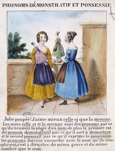 Demonstrative og besittende pronomen (2 jenter som leker med dukker) - i "" La grammaire en images"" av French School