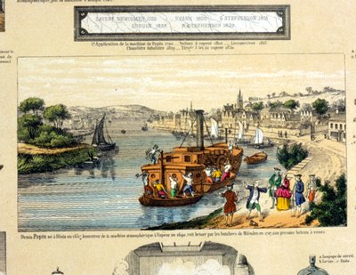 Denis Papin (1647-1712) så på at hjuldamperen hans ble ødelagt av båtmennene i Muenden i 1707 av French School