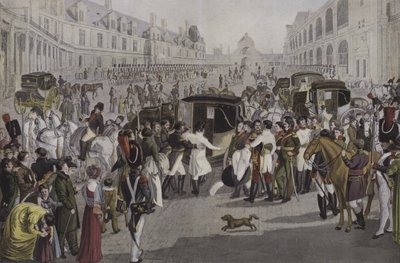 Napoleons avgang fra Fontainebleau, 20. april 1814 av French School