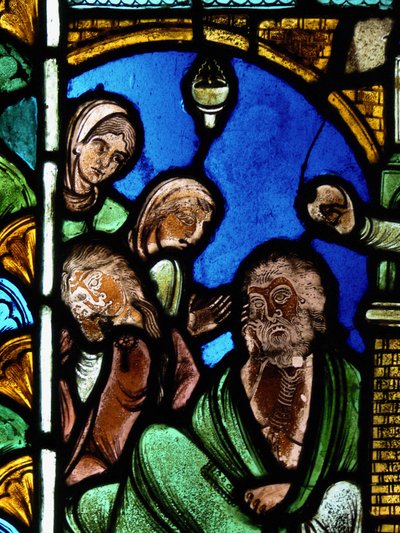Viser en scene fra Life of St Nicholas, ex Troyes Cathedral: helgenen overlater penger til en mann og forhindrer dermed døtrene hans i å gå inn i prostitusjon av French School