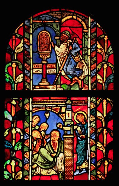 Viser St Nicholas-vinduet (tidligere Troyes-katedralen) av French School