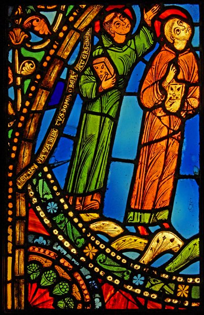 Viser to munker ved himmelfarten til St. Benedikt; eks St Denis av French School
