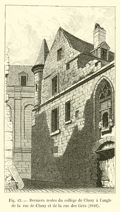 Siste rester av Cluny college på hjørnet av rue de Cluny og rue des Gres, 1848 av French School