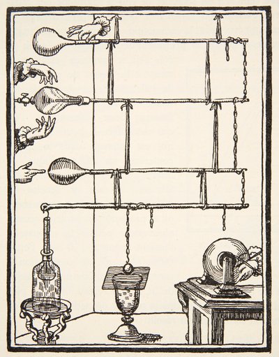 Descarges electriques dan lai rarefie, 1753, kopi av Boris Mestchersky (d.1957) illustrasjon fra Histoire de la Nation Francaise, Sciences, Volumes I & II, av Gabriel Hanotaux (1853-1944), 1924 (lith) av French School