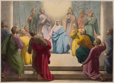 Descent of the Holy Spirit, illustrasjon fra en katekisme LHistoire Sainte, utgitt av Charles Delagrave, Paris, sent på 1800-tallet av French School