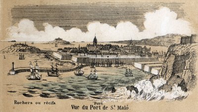 Beskrivelse av de forskjellige typer landskap og relieffer i henhold til geografi: detalj som viser havnen i Saint Malo (Saint-Malo) i Bretagne. Plate "" Physical Geography"" i "" les Recreations instructives"" Synop av French School