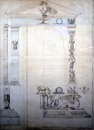 Design for et Cheval-speil, ca. 1815 (penn og blekk og akvarell på papir) av French School