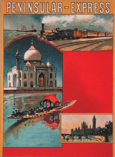 Design for en plakat som reklamerer for Peninsular Express, tidlig på 1900-tallet. (farge litho) av French School