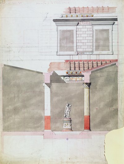 Design for atriumet til det Pompeiianske palasset til prins Napoleon III (1808-73) (wc på papir) av French School