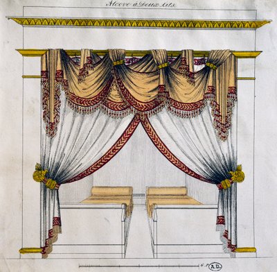 Design av alkove med to senger (First Empire periode), illustrasjon, Frankrike av French School