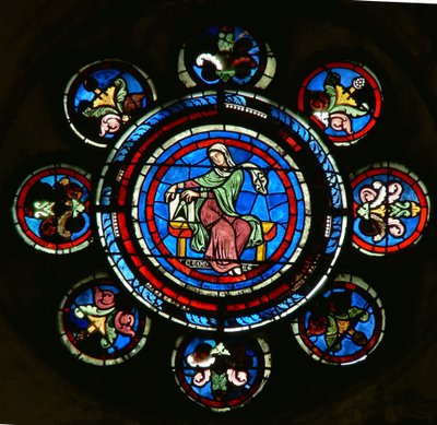 Detalj fra nordrosevinduet som viser geometri fra Liberal Arts av French School