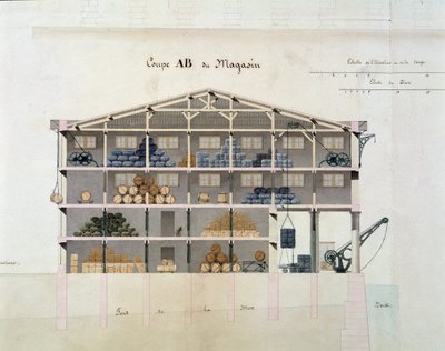 Detalj av 22409: Byen Marseille: Dock de la Tourelle - Detalj av en av butikkene: AB-delen av butikken av French School