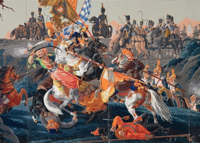 Detalj av slaget ved Austerlitz, en panoramisk tapetdesign, 1827-29 (tapet) av French School
