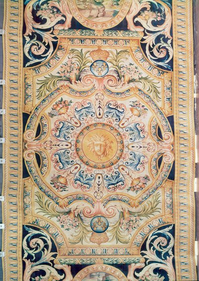 Detalj av et Savonnerie-teppe laget for Grande Galerie of the Louvre, ca. 1680 (ull) av French School