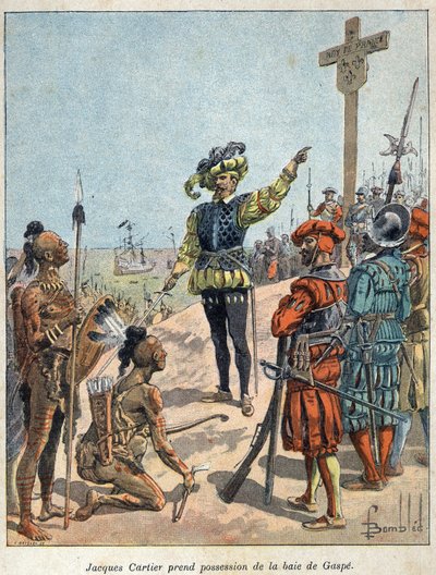 Discover Canada: Jacques Cartier (1491-1557), French navigator and explorer took possession of the Bay of Gaspe and erige the cross on July 24 av French School