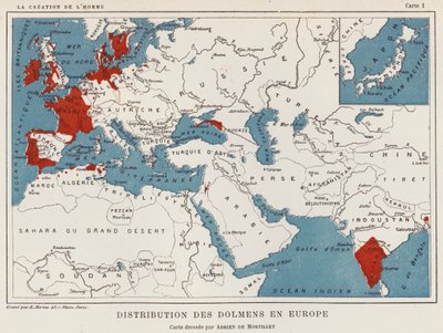Distribusjon av dysser i Europa (Color Litho) av French School