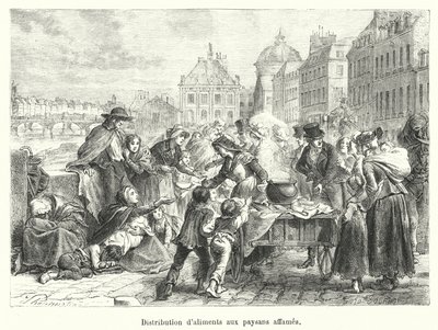 Utdeling av mat til sultende bønder (gravering) av French School