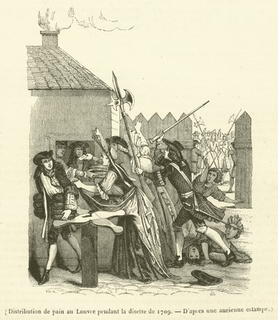 Utdeling av brød i Louvre under hungersnøden i 1709 (gravering) av French School