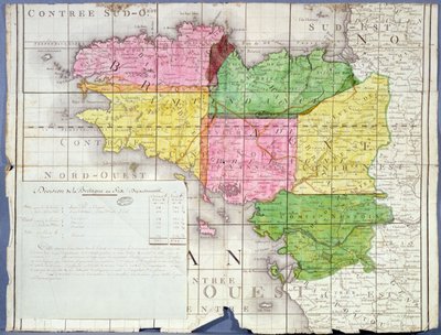 Inndeling av Bretagne i seks avdelinger, ca. 1789-90 (farge litho) av French School
