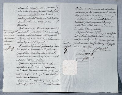 Skilsmisseerklæring fra keiser Napoleon Bonaparte (1769-1821) og keiserinne Josephine (1763-1814) 9. januar 1810 av French School