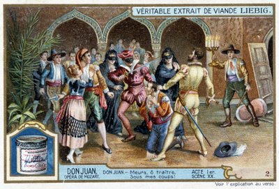 Don Juan: Akt I, Scene XX, Don Juan på maskeballet - chromo Liebig av French School