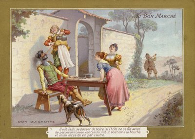 Don Quijote tar en drink av French School