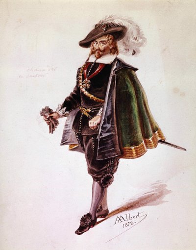 Don Salluste-kostyme til Victor Hugos Ruy Blas. Tegning av Albert av 1872. Maison Victor Hugo, Paris. av French School