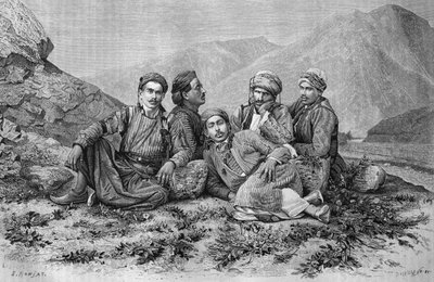 Esel-sjåfører, fra Syria i dag. Reiser i Fønikia, Libanon og Judea. 1875-1880 av Louis Charles Emile Lortet, 1884 (bw gravering) av French School