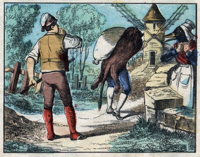 Donkey wearing the skin of the Lion. Fables by Jean de La Fontaine (1621-95).Imaging of Epinal from the end of the 19th century. av French School
