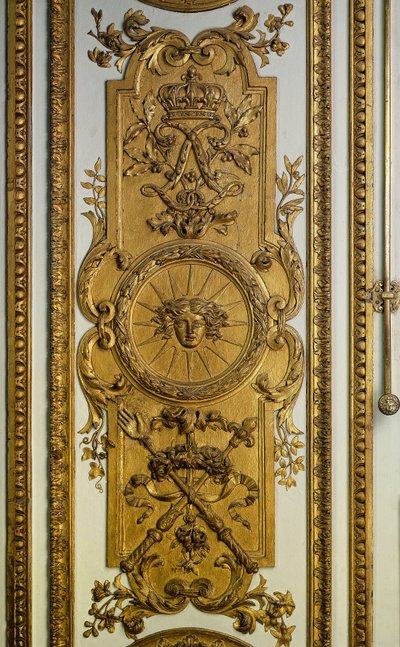 Dørved av Venus-salongen med sol og septer. Versailles fra 1600-tallet. Chateau-museet av French School