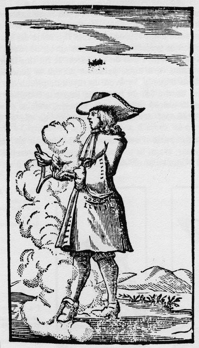 Dowser med avbøyende spåstav - Rhabdomancie - Forklaring av baguetten i "" La Physique occult, ou Treat de la baguette divinatoire"" - Paris 1693 av Abbe de Vallemont (Pierre Le Lorrain) fysiker, numismate og fransk literator av det 17. av French School