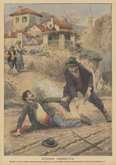 Fryktelig vendetta i Oggebbio, Italia (farge litho) av French School
