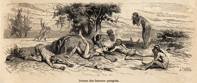 Røykeres drukkenskap, tegning av forfatteren, for å illustrere 3 års fangenskap blant patagonene av French School