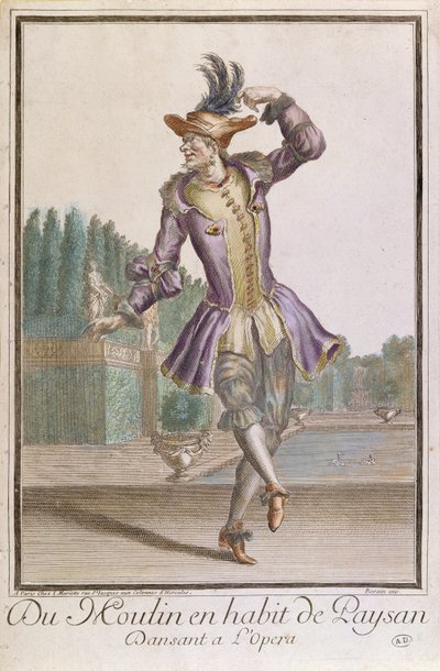 Du Moulin in a Peasants Costume for a ballett at LOpera, utgitt av Mariette, sent på 1600-tallet av French School